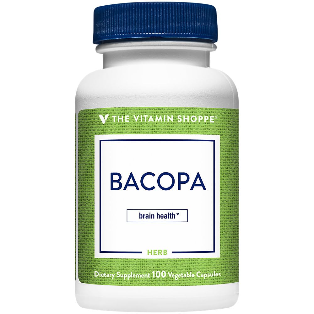 La vitamina Shoppe Bacopa 500MG (Bacopa Monnieri), Ingrediente estudiado clínicamente, Suplemento Herbal de Apoyo al Cerebro, una vez al día (100 cápsulas)