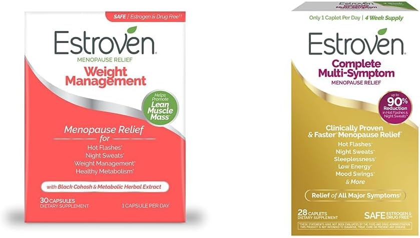 Gestión de peso estroven para el alivio de la menopausia, proporcionar sudaderas nocturnas " Hot Flash Relief,30 CT + suplemento de menopausia multisíntoma completo para las mujeres, 28 CT, libre de drogas "