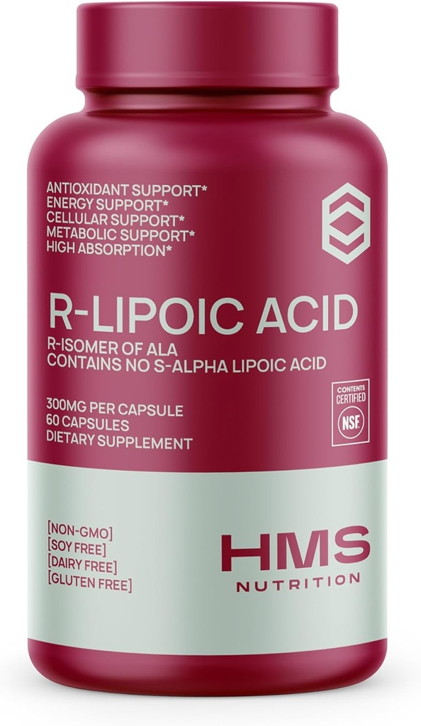 Stabilized R-Lipoic Acid 300mg Por Serving, R Alpha Lipoic Acid ALA Supplement Antioxidant for Nerve, Energy & Metabolism Support, NSF Certified Supplements, Non-GMO & Vegan,60 Capsules,2 Month Supply
