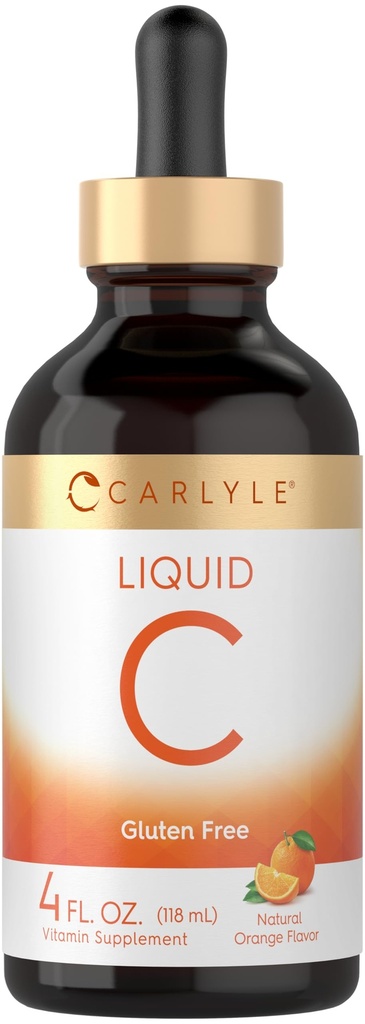 Carlyle Vitamina C Líquido TENIDO 4 fl. oz ANTE Orange Flavor ANTE Vegan, Non-GMO, Gluten Free Supplement