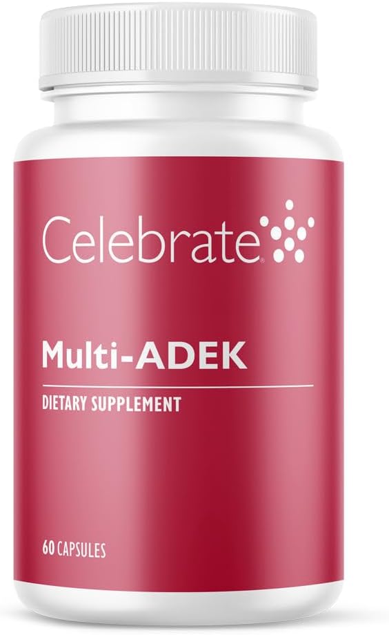 Celebrar vitaminas Multi ADEK, Iron Gratis – Multivitaminas Bariatric diarias, alto nivel de vitaminas A, D, E, K & B12 para pacientes de cirugía de conmutación duodenal (60 cápsulas)
