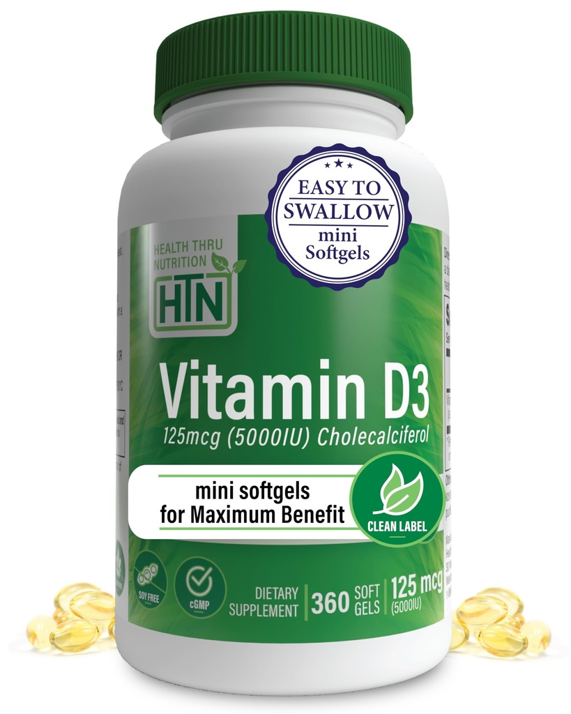 Salud Thru Nutrición Vitamina D3 5000iu 360 Mini Softgels para Máximo Benefit Año Suministro Silencio 125mcg Cholecalciferol Silencio 3er Parte Testado ← No GMO USP Grado en EVOO OrgÃ©nico Silencioso Salud Apoyo