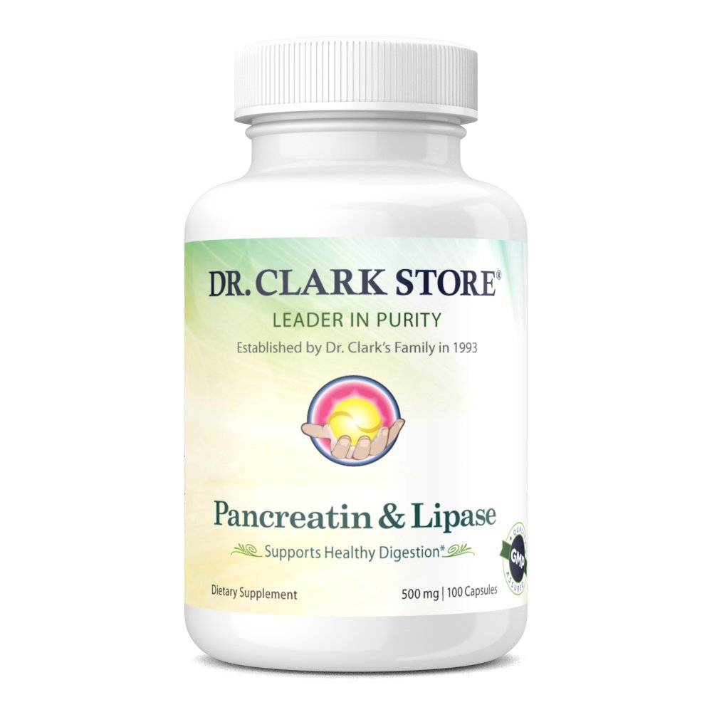 Dr. Clark Pancreatin y Lipase Enzyme Suplemento, 500mg, 100 Gelatin Capsules