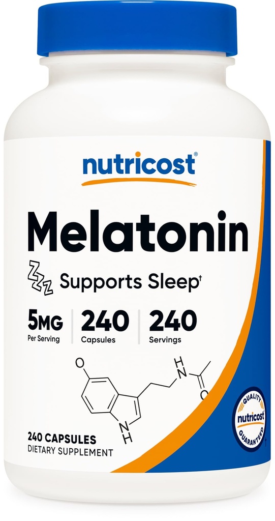 Nutricost Melatonin 5mg, 240 Capsules - 5mg Por Serving, Non-GMO, Gluten Free