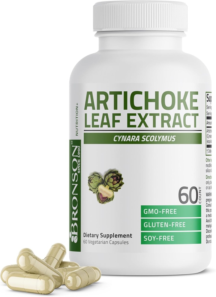Bronson Artichoke Leaf Extra Strength Supports Healthy Digestion Healthy Liver Function, Non-GMO, 60 cápsulas vegetarianas