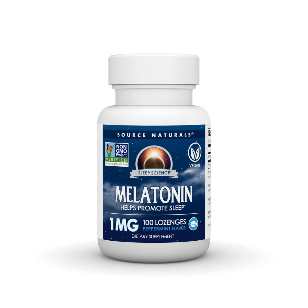 Fuente Naturales Melatonina, 1 mg - 100 Lozenges saboreados de menta