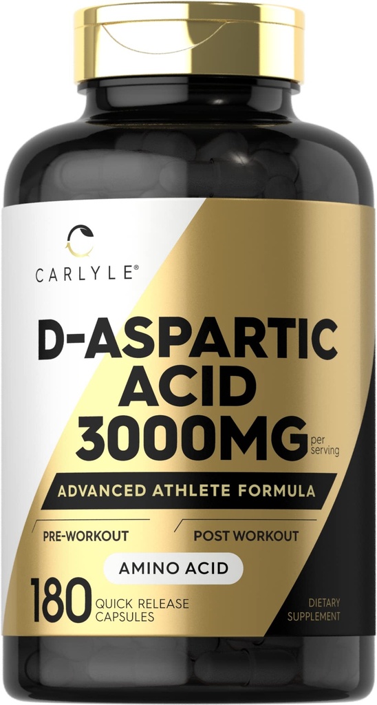 Carlyle D Aspartic Acid Capsules 3000mg Silencio 180 Conde Silencio DAA Suplemento para Hombres y Mujeres ← Advanced Athlete Fórmula ← Non-GMO &amp; Gluten Free