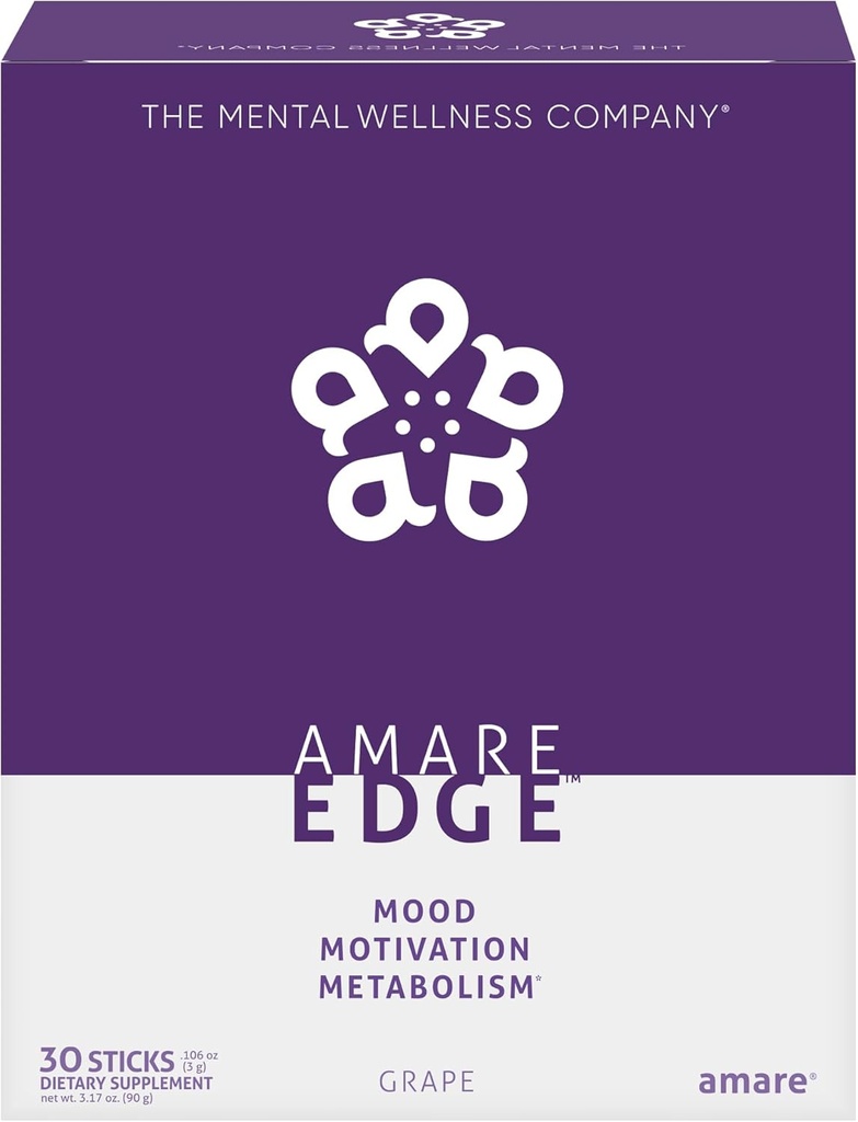 Amare EdgeTM Planta base bebida de polvo nootrópico para la resistencia y la motivación, hierba, 30 servidumbres