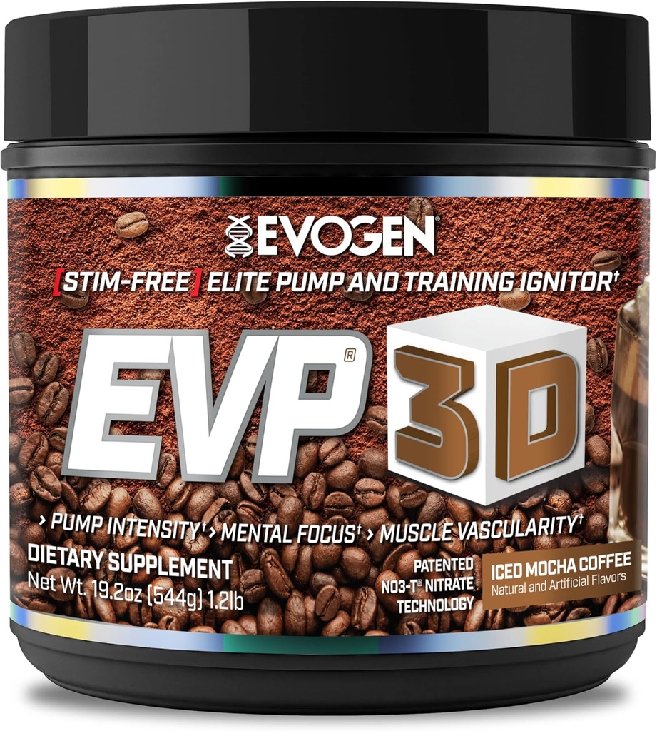 Evogen EVP 3D - Estim Free Pre Workout Powder para Hombres &amp; Mujeres ← Sugar Free Non Stim Preworkout with Beta Alanine and Creatine for Energy &amp; Pump ← Iced Mocha Coffee ← 40 Servings