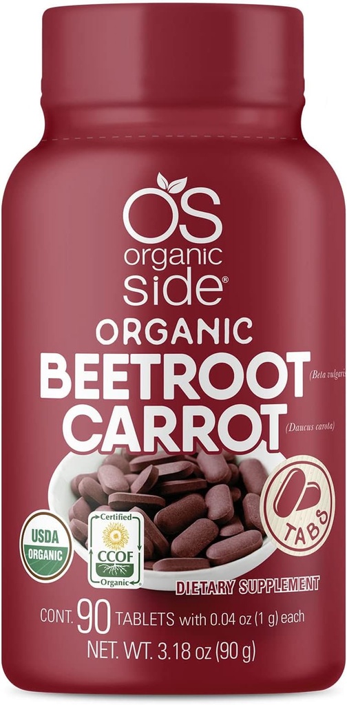 Silencio Beetroot & Carrot Tablets ← 100% Pura Orgánica tención 90 Conde tención 1,120 mg Silencio USDA Certified ← Non-GMO, Plant-Based for Heart Health & Energy Boost