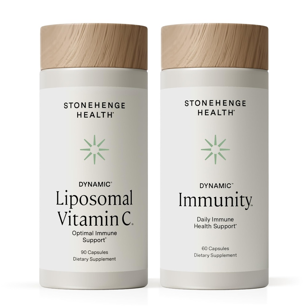 Stonehenge Health Dynamic Liposomal Vitamina C + Dynamic Immunity Bundle Suplementos para apoyar el sistema inmunológico, la síntesis de Collagen y la salud cerebral