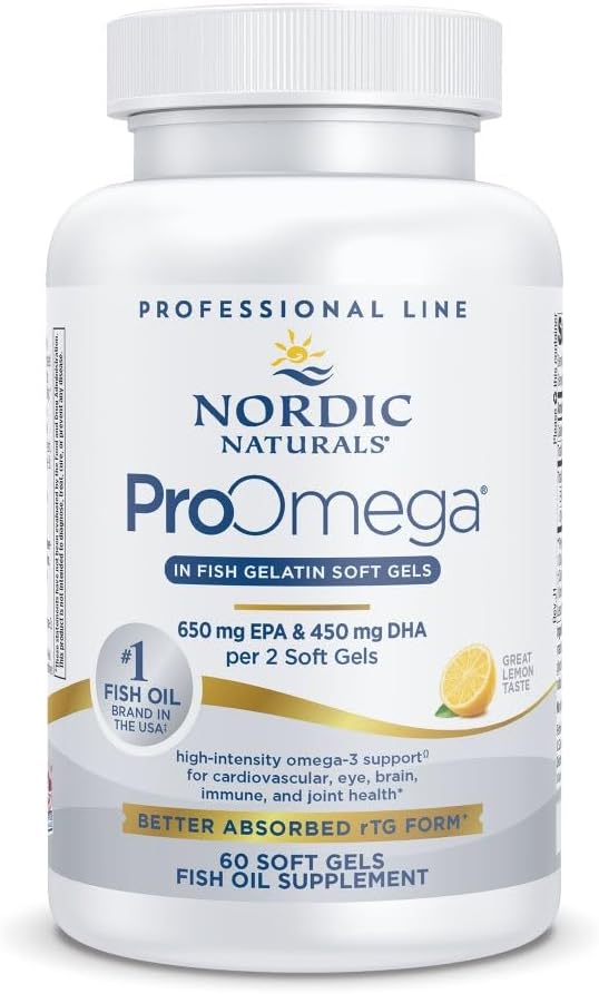 Nordic Naturals ProOmega in Fish Gelatin, Lemon Flavor - 60 Soft Gels - 1280 mg Omega-3 - High Potency Fish Oil - EPA & DHA - promueve cerebro, ojo, corazón, & salud inmunitaria - non-GMO - 30 servicios