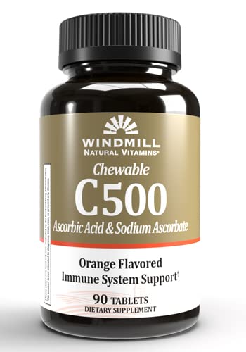 Windmill Health Products Chewable Vitamina C-500, Immune System Support, Potent Antioxidants, 90 Tablets, 90 Cuenta