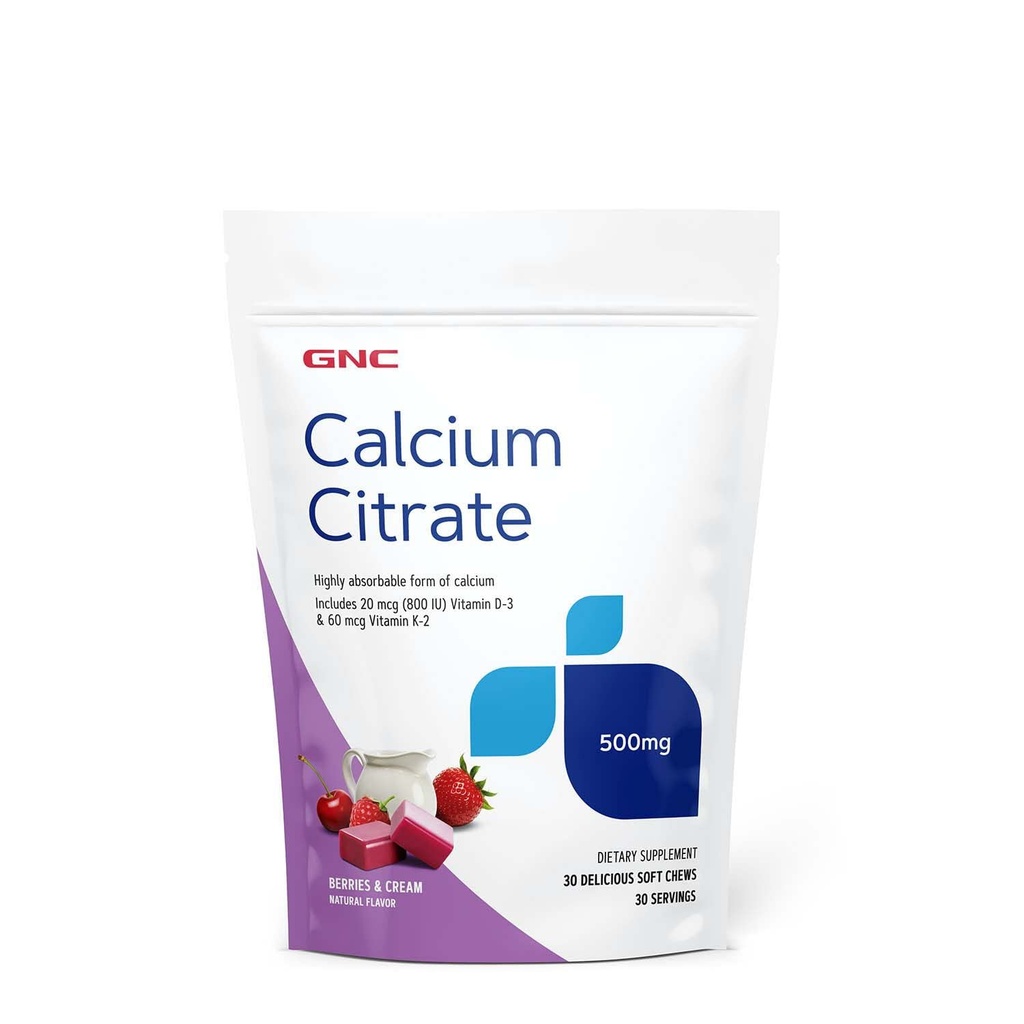Cita de calcio GNC 500 mg de cerdas suaves, forma altamente absorbible de calcio, bayas &amp; crema, 30 cuenta