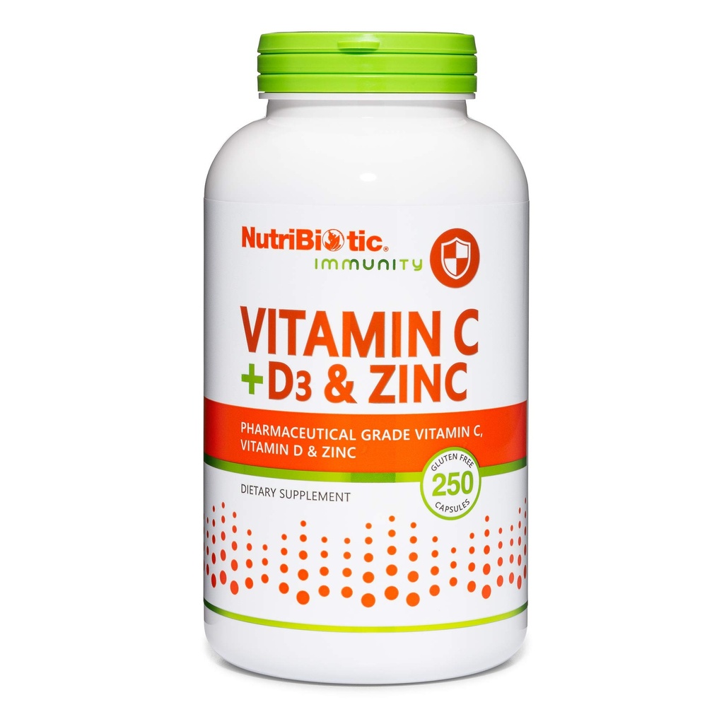 NutriBiotic – Vitamina C + Vitamina D3 &amp; Zinc, 250 cápsulas peru Potent, Soporte integral de inmunes ← Esencial &amp; Antioxidante Suplemento diario TEN Gluten > GMO Gratis