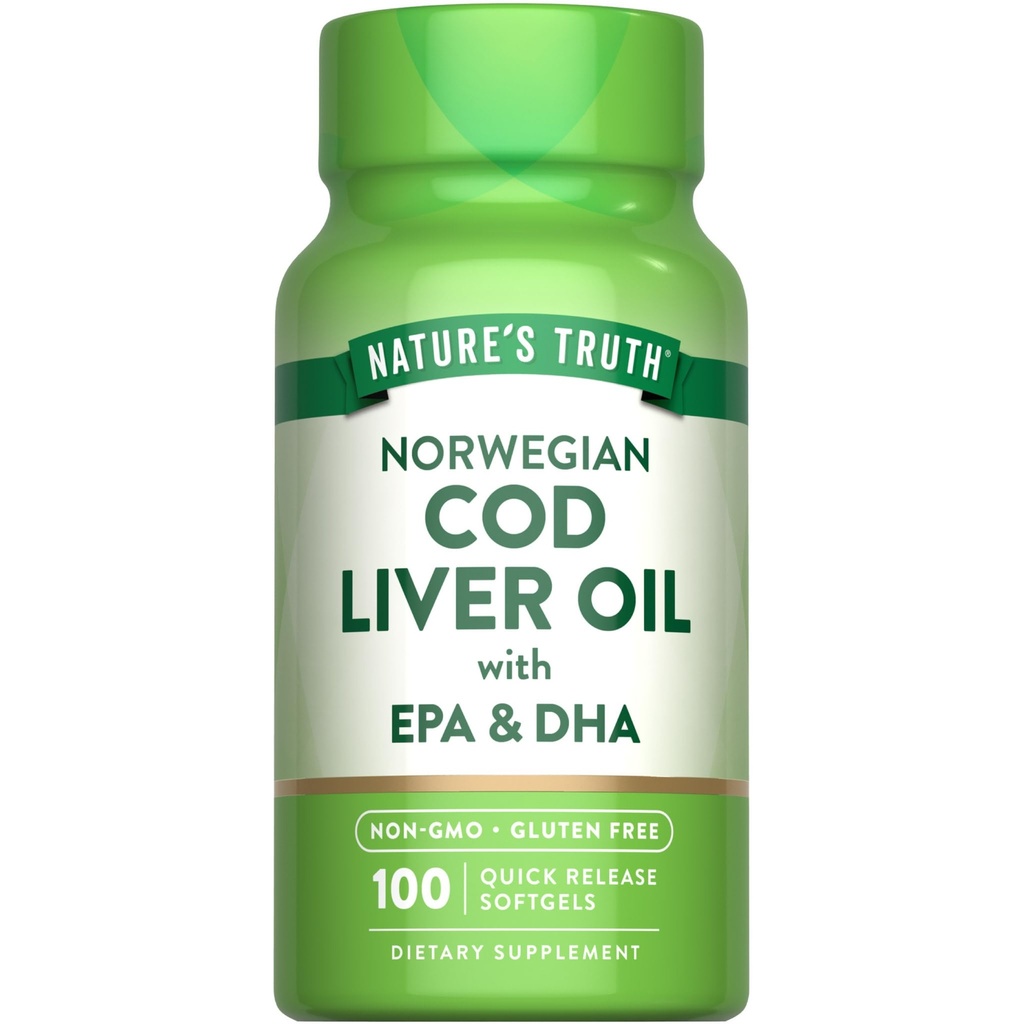 La verdad de la naturaleza Norwegian Cod Liver Oil ← 100 Softgels Silencio con EPA " DHA Silenciosa No GMO " Gluten Free Supplement