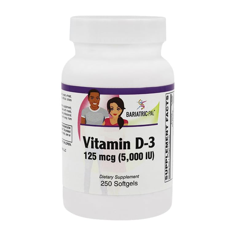 BariatricPal Vitamina D-3 125mcg (5000 UI) - Easy Swallow Vegetarian Softgels (250ct Bottle)