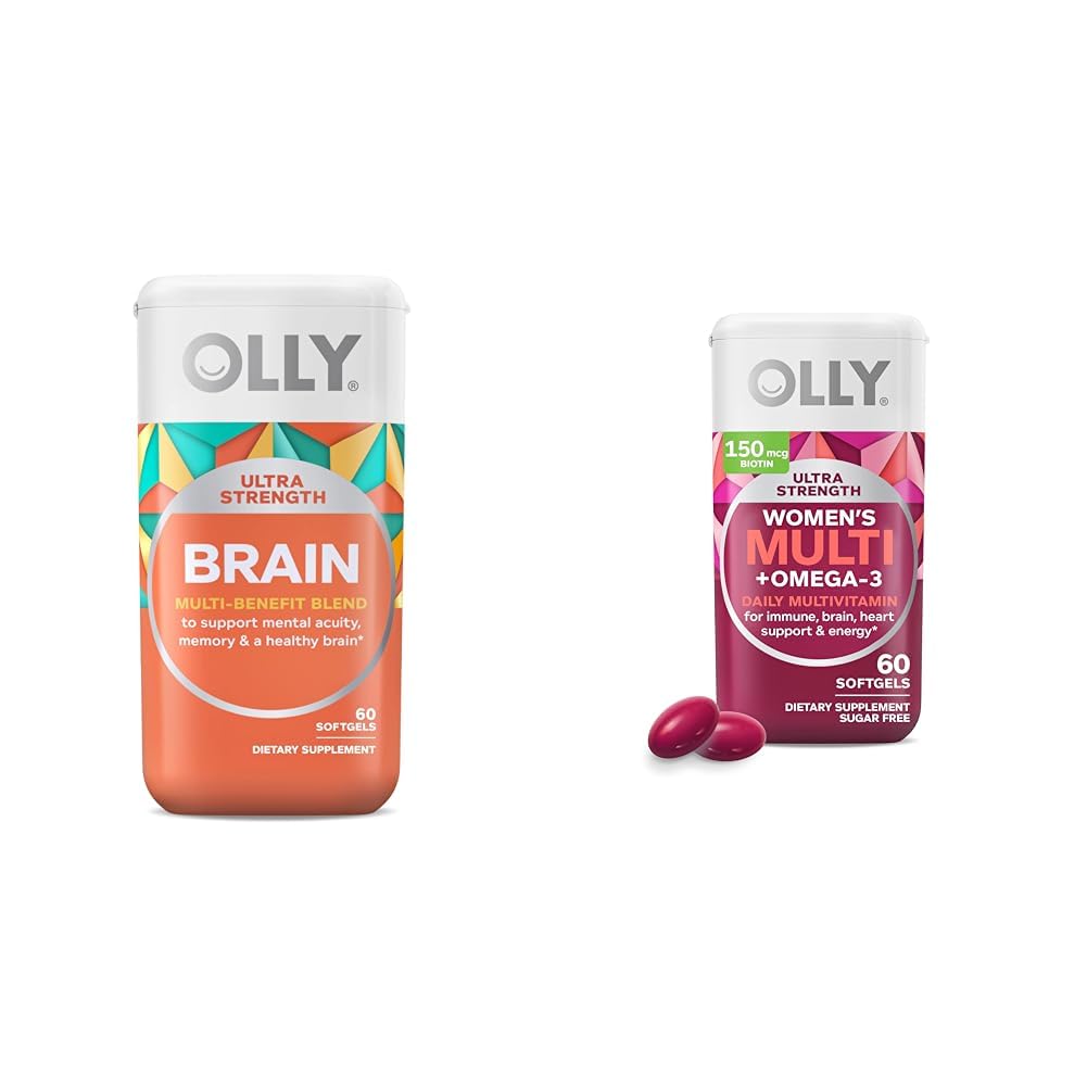 OLLY Ultra Strength Brain Softgels, Nootropic, soporta la función cerebral saludable, memoria, enfoque &amp; ultra mujeres multi Softgels, salud general y soporte inmunológico, Omega-3s, hierro, vitaminas A, D