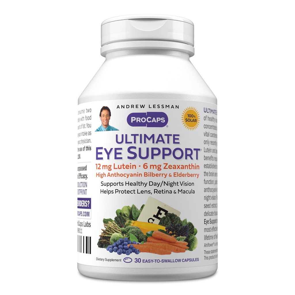 ANDREW LESSMAN Ultimate Eye Support 30 Softgels - 12mg Lutein, 6mg Zeaxanthin, Bilberry, Key Nutrients to Support Eye Health and Promote Healthy Vision. Sin aditivos. Easy to Swallow Softgels