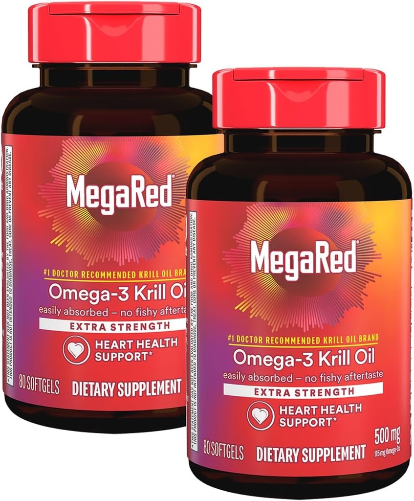 MegaRed 350mg Omega 3 Suplemento con EPA/DHA, Astaxanthin & Phospholipids, No Fish Oil Aftertaste Apoya Corazón, Cerebro, Conjunto y Ojo Salud, 120 Conde Softgels (2 Pack)
