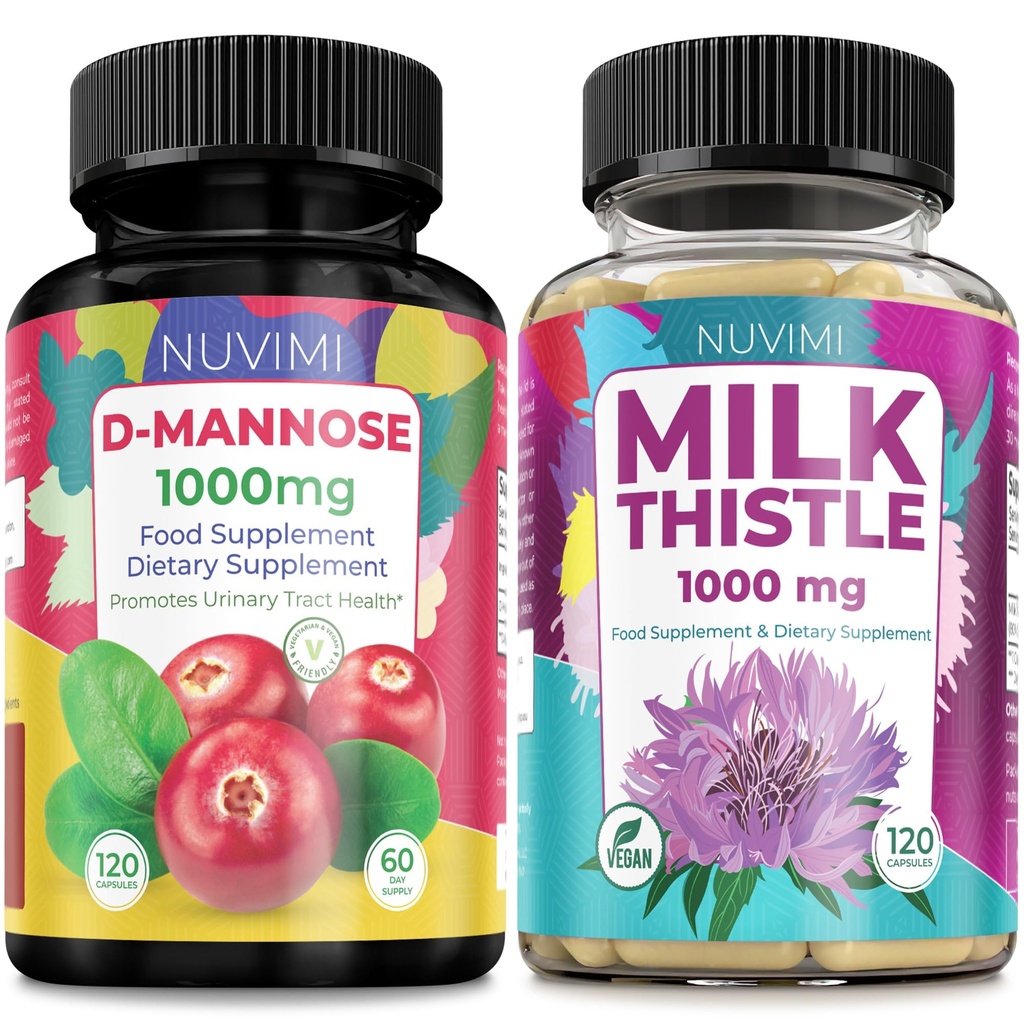 D Mannose 1000 mg & Milk Thistle 1000 mg 120 Capsules Each