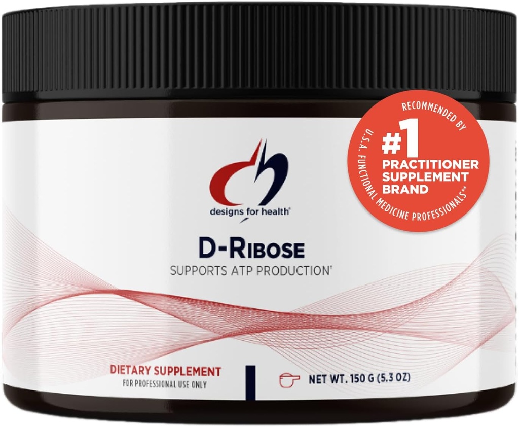 Diseños para la salud D-Ribose Powder - 5000mg Puro D-Ribose Suplemento - May Support Athletes, Workouts, Energy + Muscles - No GMO Mezcla de bebida Polvo, No Añadido Azúcar (30 Servimientos / 150g)
