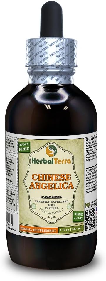 Angelica Chino (Angelica Sinensis) Tintura, Extracto líquido de raíz seco orgánico (Marca: HerbalTerra, Proudly Made in USA) 4 fl.oz (120 ml)