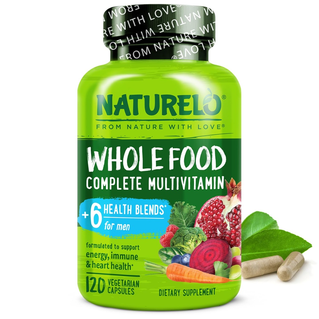 NATURELO Mens Multivitamins - Multivitamínico integral para hombres con vitaminas, minerales - 120 cápsulas vegetarianas para energía, cerebro, corazón, salud ocular*