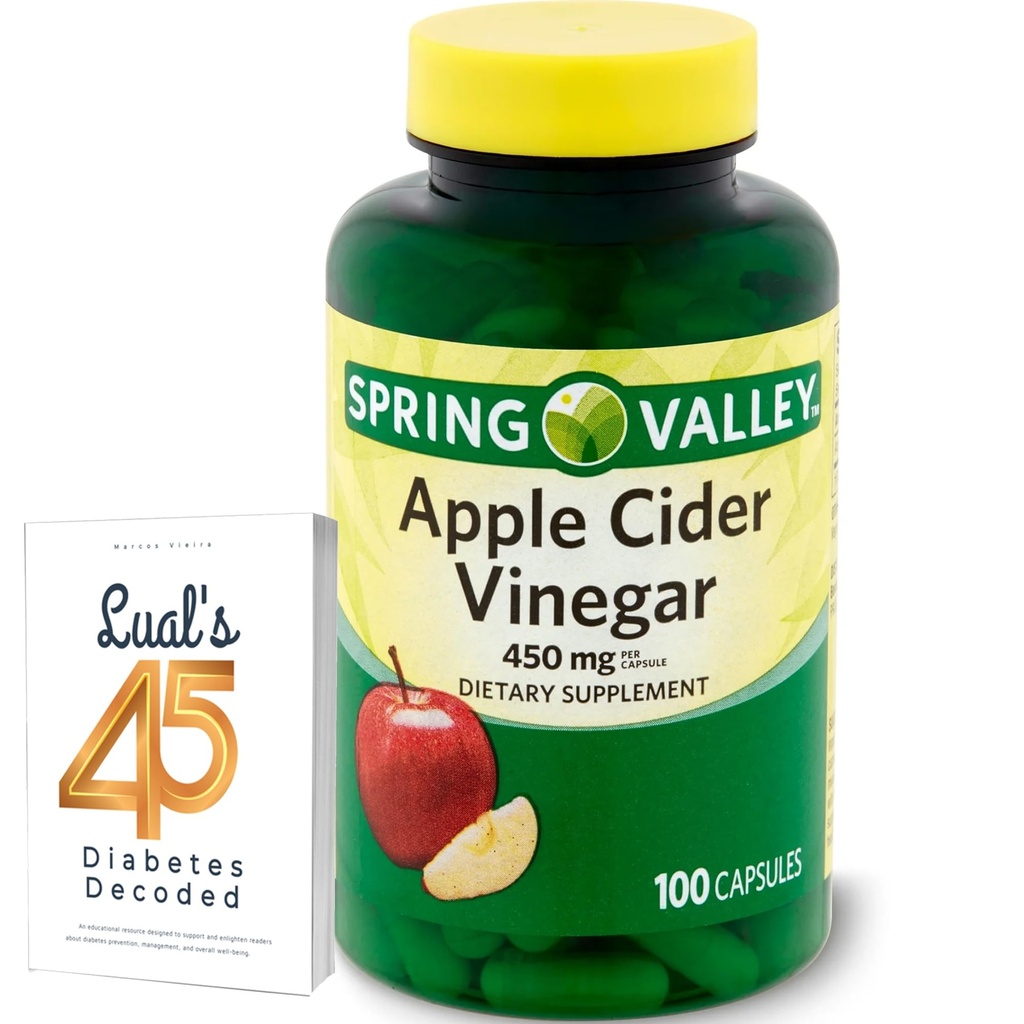 Apple Sider Vinegar 450mg. Spring Valley Apple Sider Vinegar Capsules 450 mg 100 Conde, No GMO, Gluten Suplemento gratuito Bundle con Luall 45 Diabetes Decodificado