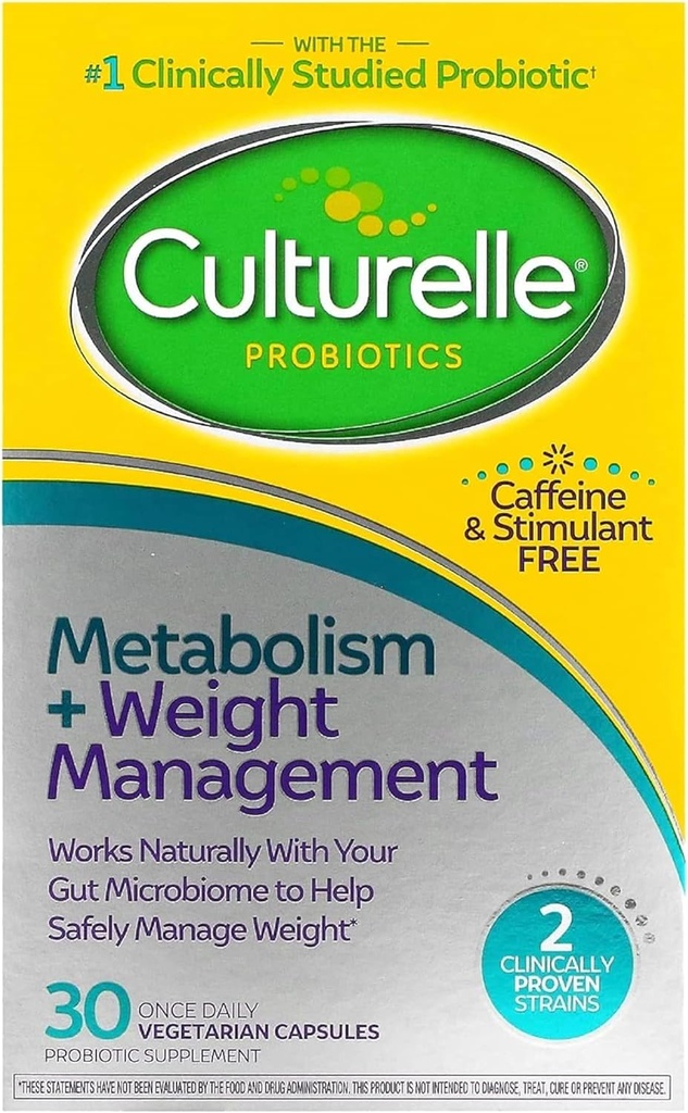 Cápsulas probióticas de Culturelle para el metabolismo saludable y la gestión de peso (Ages 18+) - 30 Cuenta - Ayuda a manejar peso & promover el metabolismo de grasas, carbohidratos & proteínas - libre de cafeína