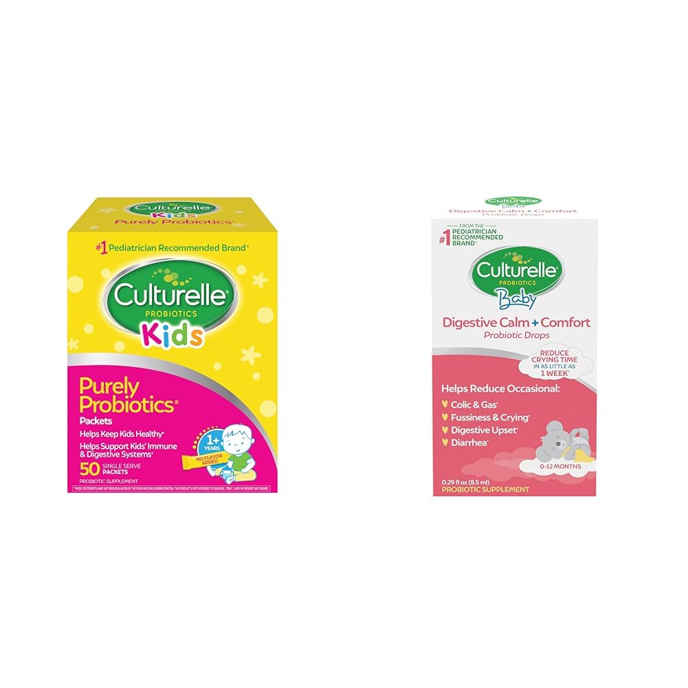 Culturelle Kids Probiotics for Immune &amp; Digestive Support, 50 Count & Baby Calm & Comfort Drops 0-12 Months, 0.29 Ounce