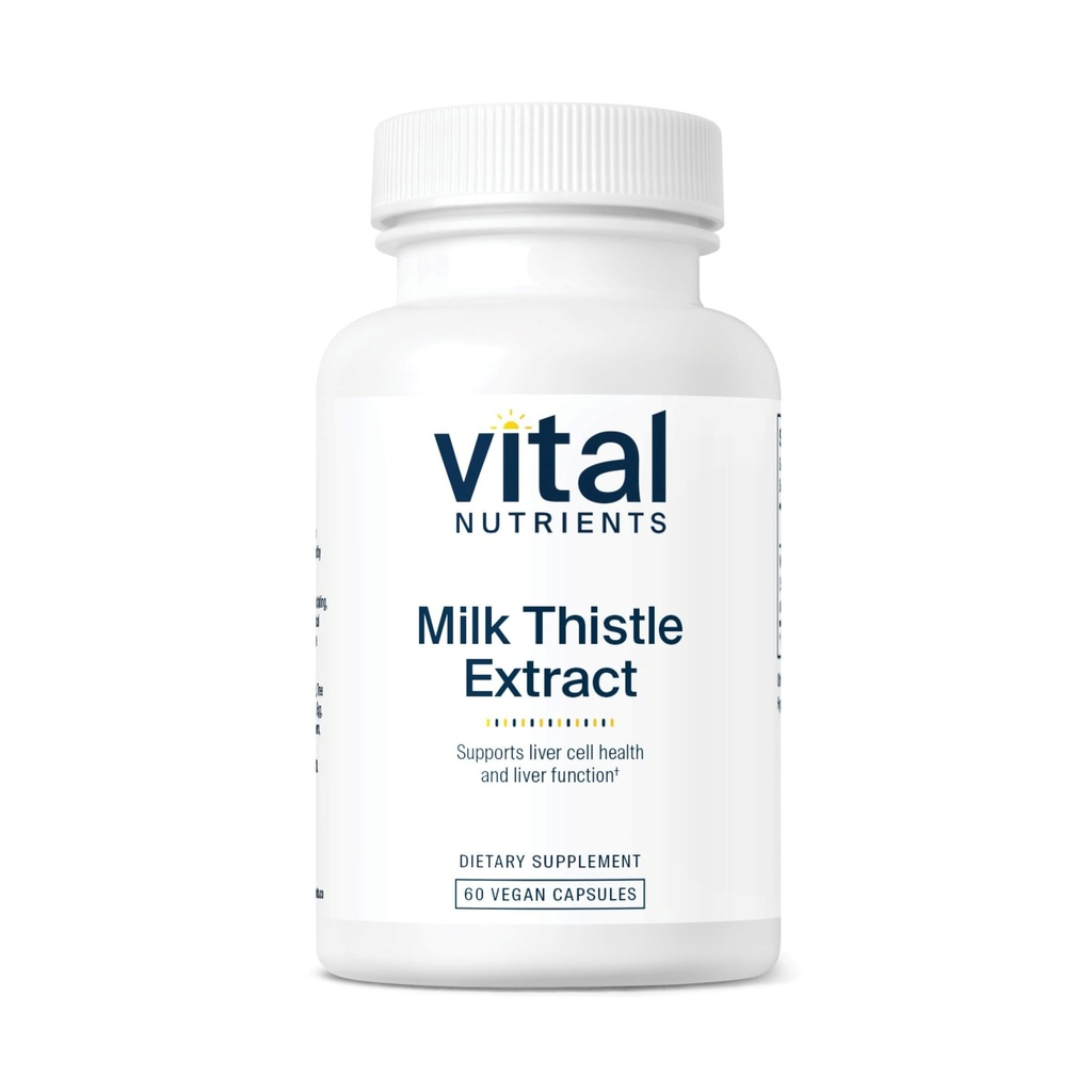 Vital Nutrients Milk Thistle Extract 250mg ← Vegan Milk Thistle Supplement for Liver Function " Detox ← Antioxidant Support for Glutathione Production ← Gluten, Dairy, Soy Free ← Non-GMO Silencio 60 cápsulas