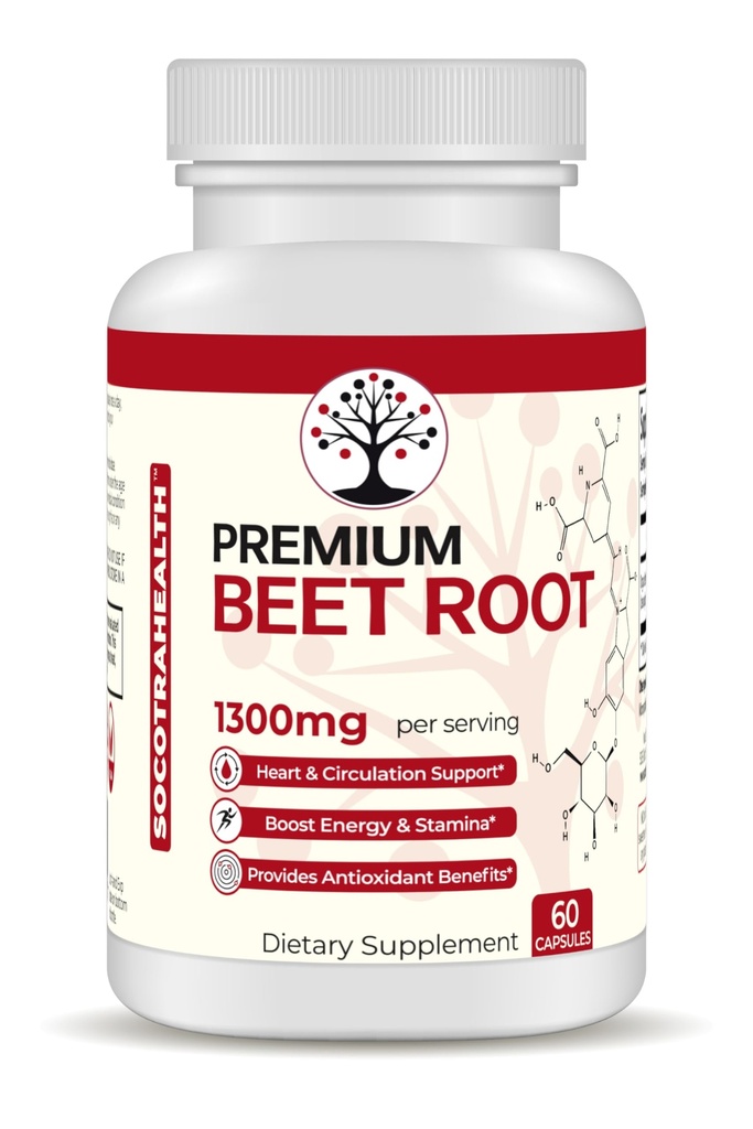 Beet Root Capsules - Premium Organic Beetroot Powder - Nitric Oxide Supplement - Heart Health, Circulation and Stamina Support - Non-GMO - 60 Vegan Capsules