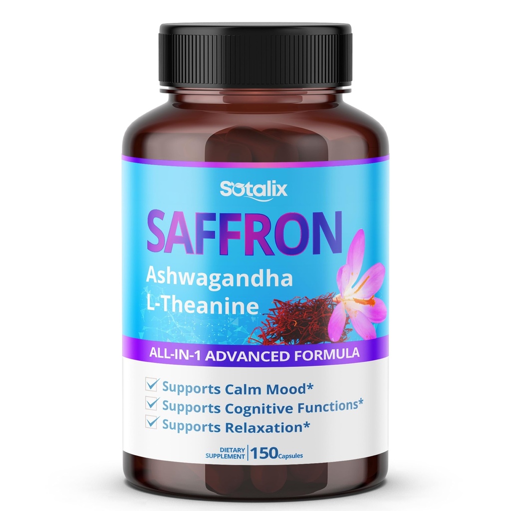 Saffron con Ashwagandha, Ginseng, L-Theanine, Relax, Restore - USA Hecho " Tested (150 días de suministro (Pack of 1))