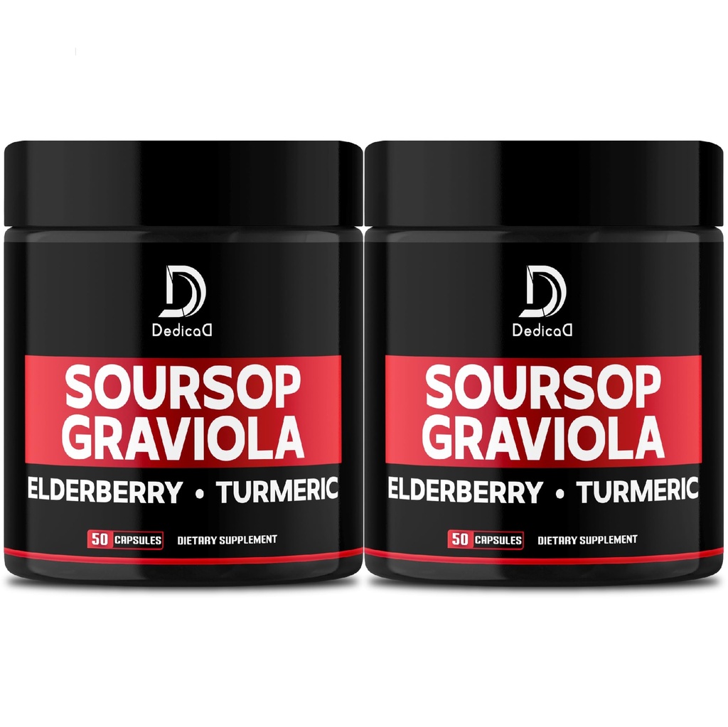 Graviola Soursop Leaves Capsules - 2 Packs 50 Capsules for 100-Day Supply - 11in1 Extracto con Elderberry, Turmeric, Ginger, Milk Thistle, Cranberry &amp; More - Soporte Mood, Immune & Body Health