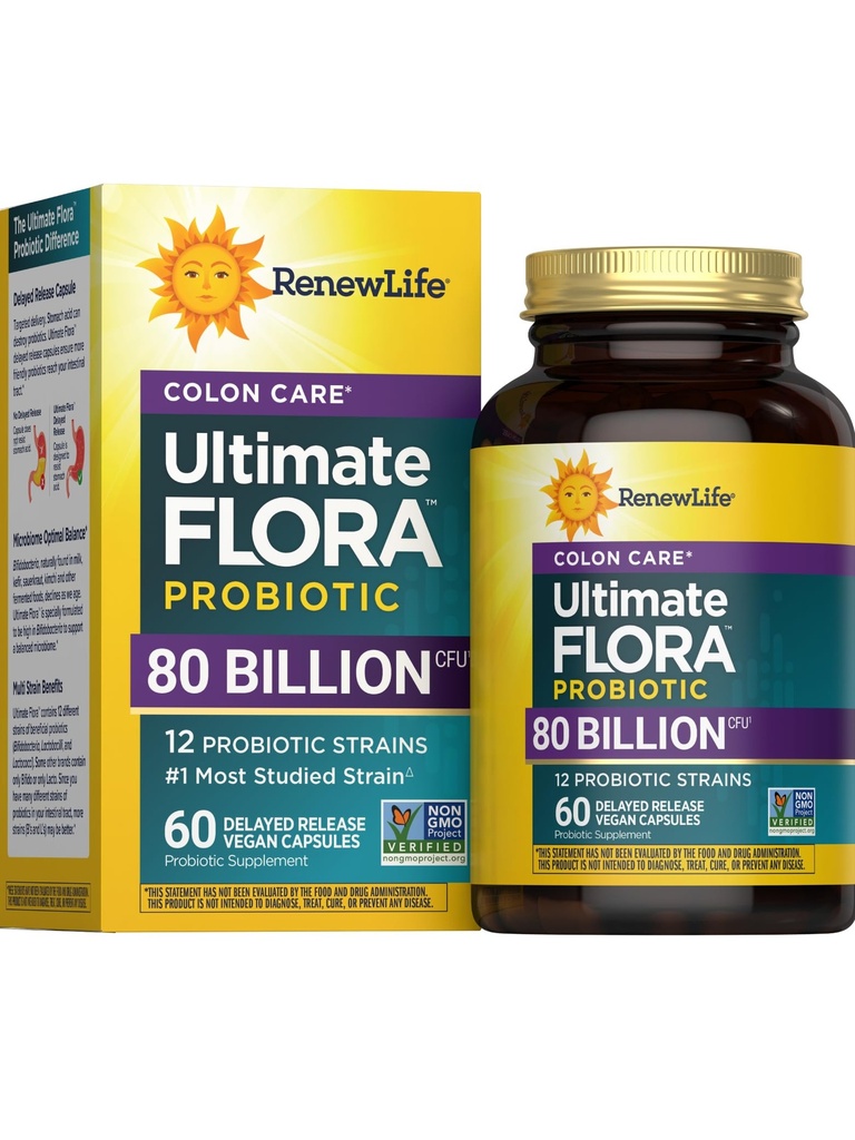 Renew Life Probiotic Colon Care Probiotic Capsules, Daily Supplement Offers Colon Support, L. Rhamnosus GG, Dairy, Soy and gluten-free, 80 Billion CFU, 60 Condes