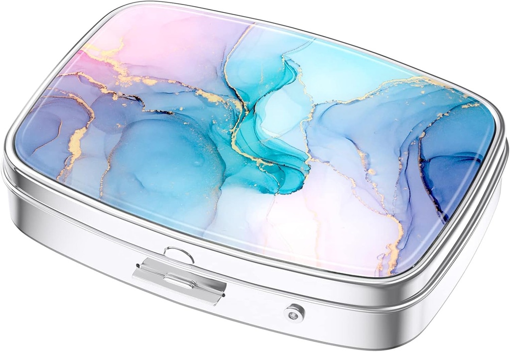 Nipichsha Pill Box, Small Pill Case for Purse & Pocket, Cute Travel Medicine Organizer, Portable Medicine Container Holder to Hold Vitamins, Medication, Fish Oil & Suplementos, Colorful Marble