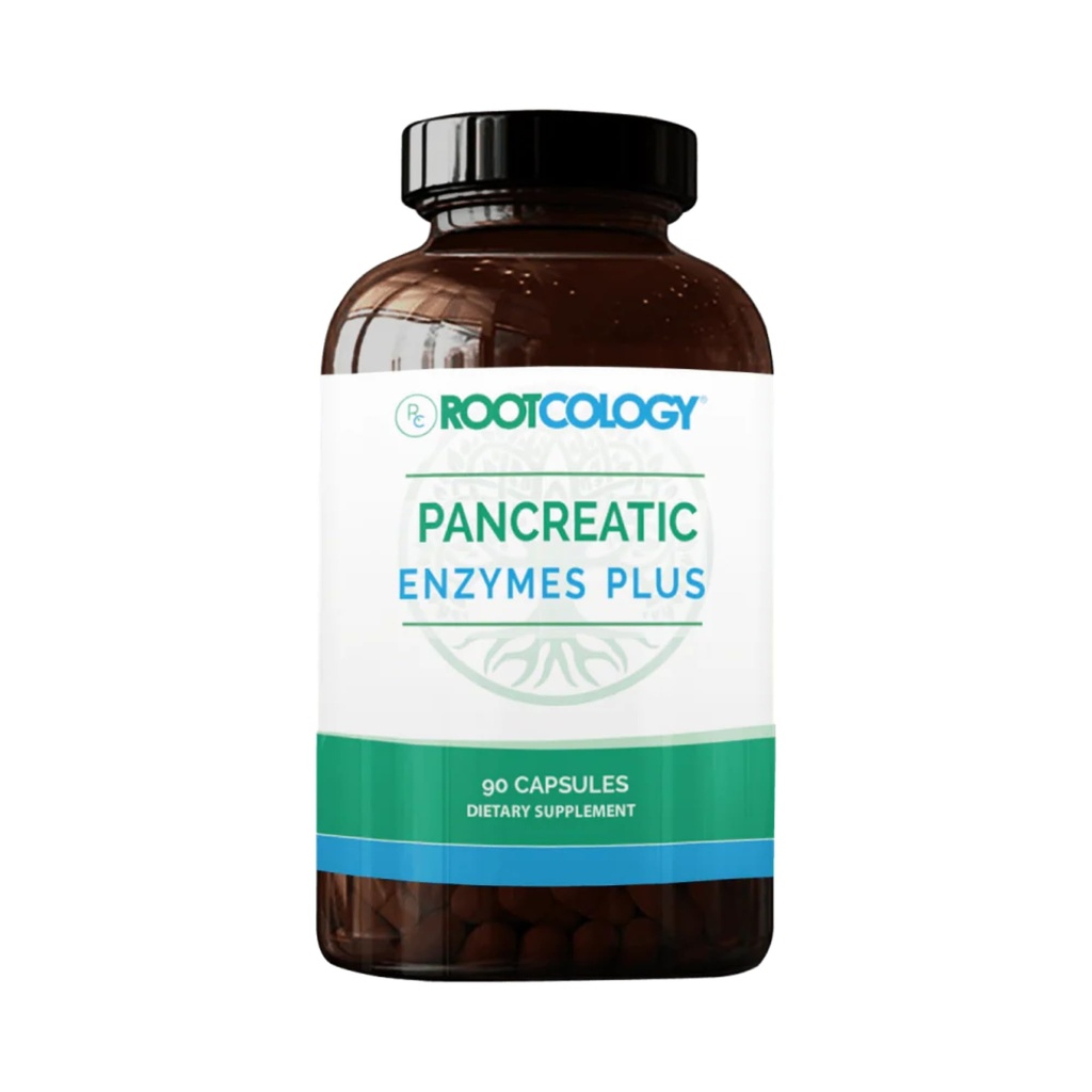 Rootcology by Dr. Izabella Wentz ¦ Pancreatic Enzymes Plus ¦ Enteric Coated Lipase, Protease &amp; Amylase Blend with Bromelain ← 90 Capsules
