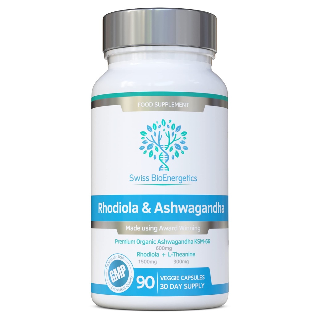 Rhodiola " Ashwagandha with L-Theanine - Award Winning Ashwagandha KSM-66 600mg " 1500mg Rhodiola (3% Rosavins - 1% Salidrosides) root equivalent- adaptogen combo- Sin rellenos artificiales