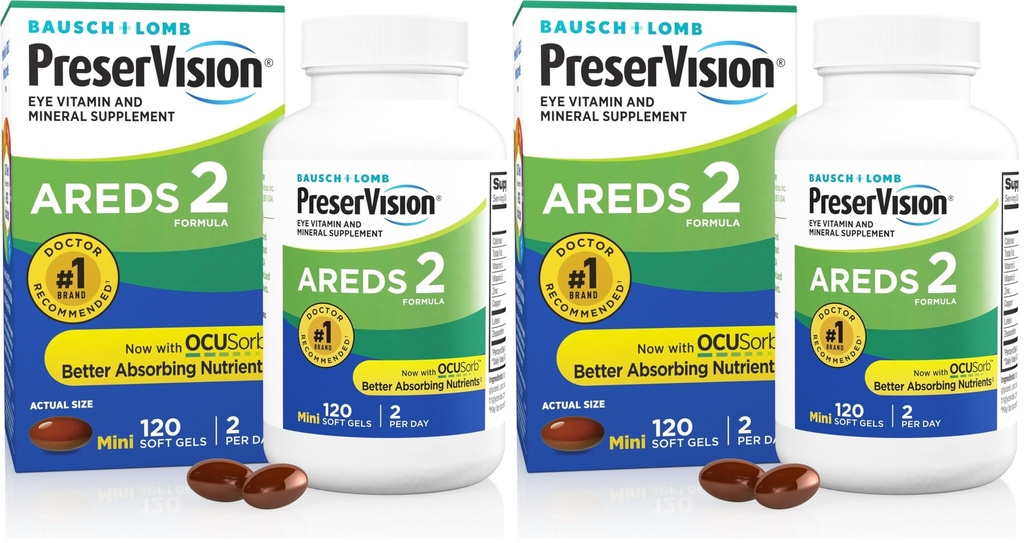 PreserVision AREDS 2 Eye Vitamin &amp; Mineral Supplement, Contains Lutein, Vitamina C, Zeaxanthin, Zinc &amp; Vitamina E, 120 Softgels (Packaging May Vary) (Pack of 2)