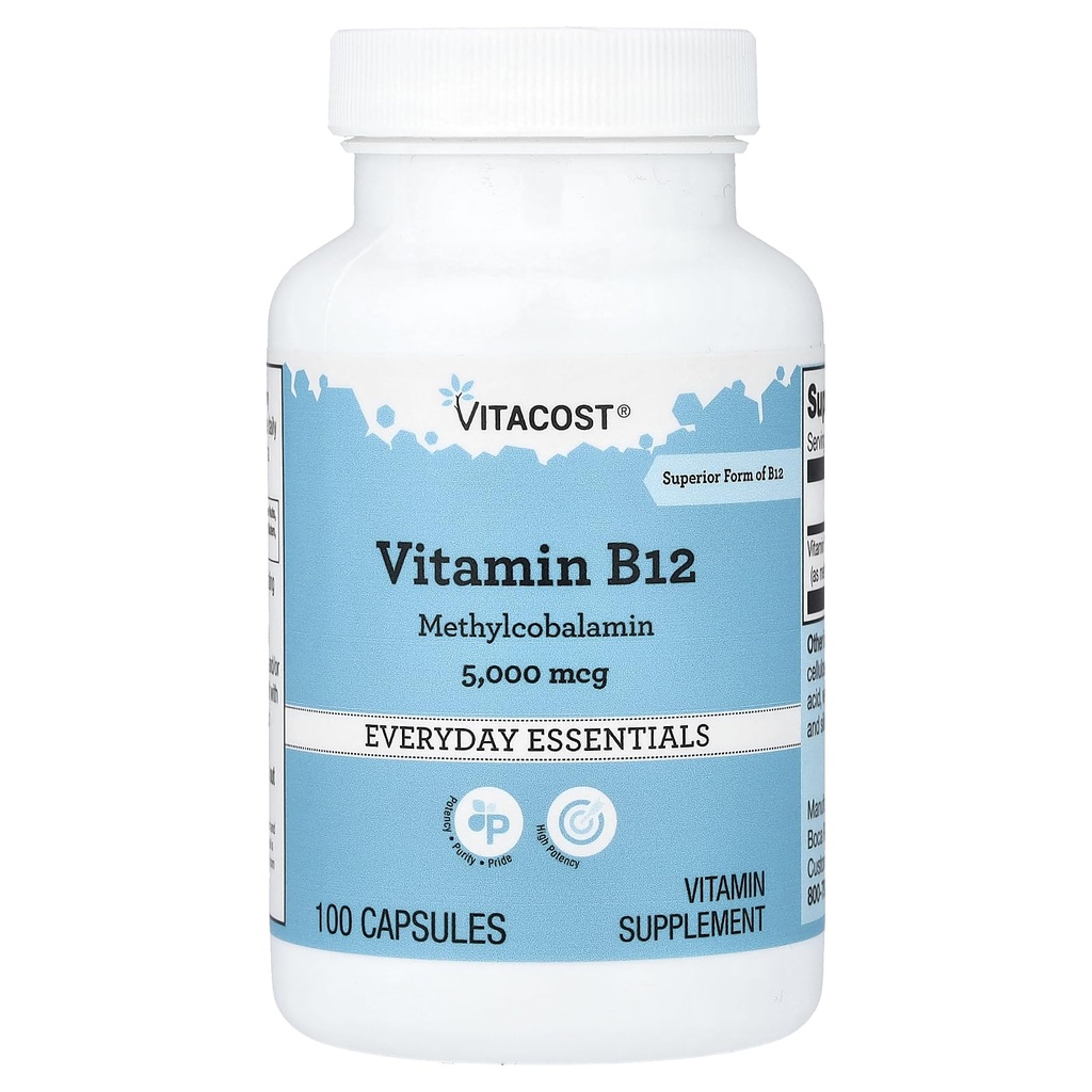 Vitacost Vitamina B-12 Metilcobalamina - 5000 mcg - 100 cápsulas