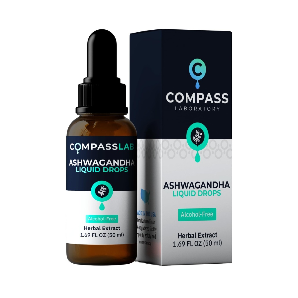 COMPASS LABORATORIA Ashwagandha Liquid Drops - Mood Support and Wellness Supplement - Natural Cortisol Manager and Immune Booster - 2 fl oz