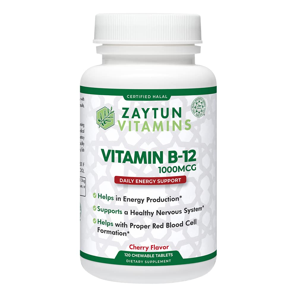 Zaytun Halal Vitamina B12 1000mcg, promueve la producción de energía, el metabolismo y el sistema nervioso saludable - Vegetarianos y Vegans Fórmula - sin lácteos - 4 meses de suministro - Made in USA