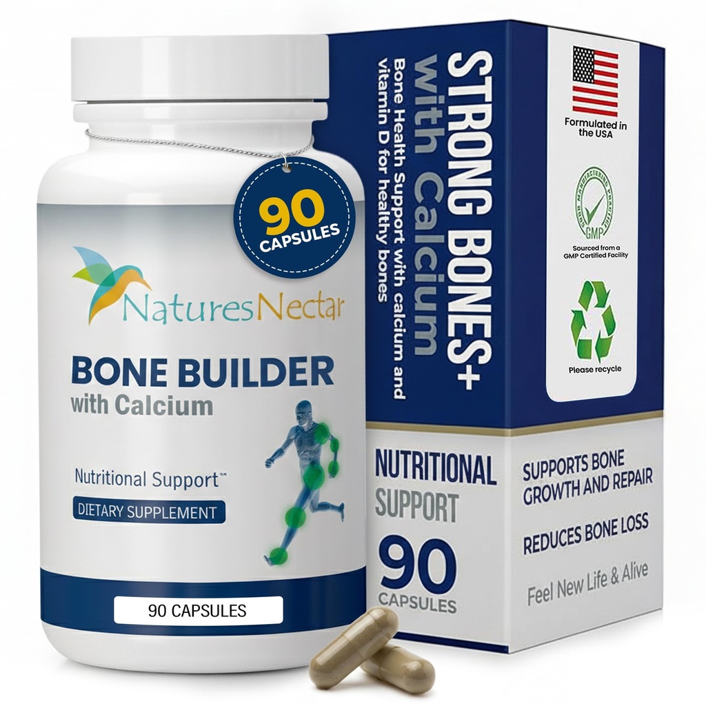 Bono Nectar de la naturaleza &amp; Suplementos Conjuntos para Hombres y Mujeres – Apoya la salud ósea, la fuerza " crecimiento con calcio, vitamina D, magnesio " Strontium – Fórmula para la absorción máxima –90 Caps