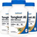 Nutricost Tongkat Ali 1000mg, 60 Caps (3 Bottles) - 30 Servidores, Veggie Caps, Non-GMO, Gluten Free, Potent Extract