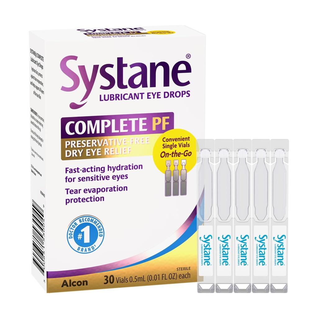 Systane Complete Unit-Dose Preservative-Free Eye Drops 30ct Viales de uso único para el alivio del ojo seco