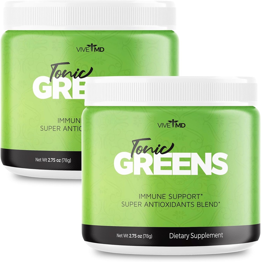 Tonic Greens Powder Vitamin Boost Suplemento Oficial Fórmula - Natural Green Blend Energy Supplement Extra Strength - BCAA L-Glutamine Vitamina B6, Energía Revolucionaria Fijación Reseñas (2 Pack)