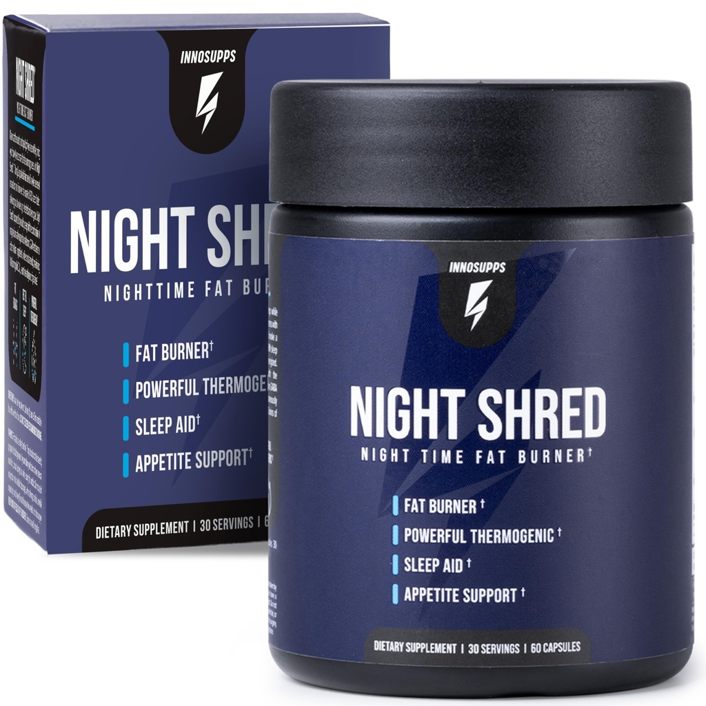 InnoSupps Night Shred Fat Burner and Natural Sleep Support ← Ashwaganda, 5-HTP, CLA, Melatonin ← Appetite Suppressant ¦ Weight Loss Support Nighttime Fat Burning (60 Vegetarian Capsules)