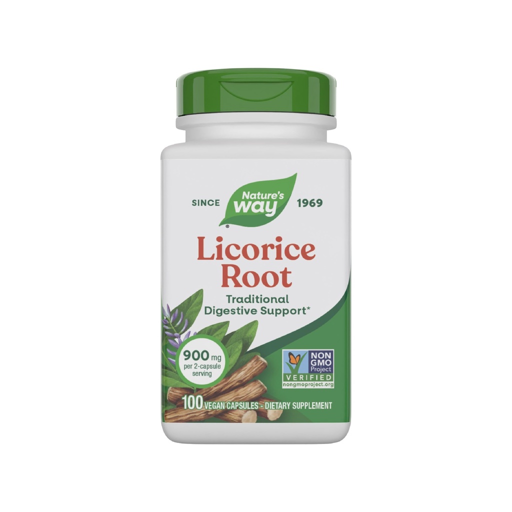 Raíz de Licorice de Camino de la Naturaleza, Suplemento de Apoyo Digestivo Tradicional*, 900 mg por Servicio de 2 cápsulas, Proyecto No GMO Verificado, 100 cápsulas Vegan (Paquete de Mayo Vary)