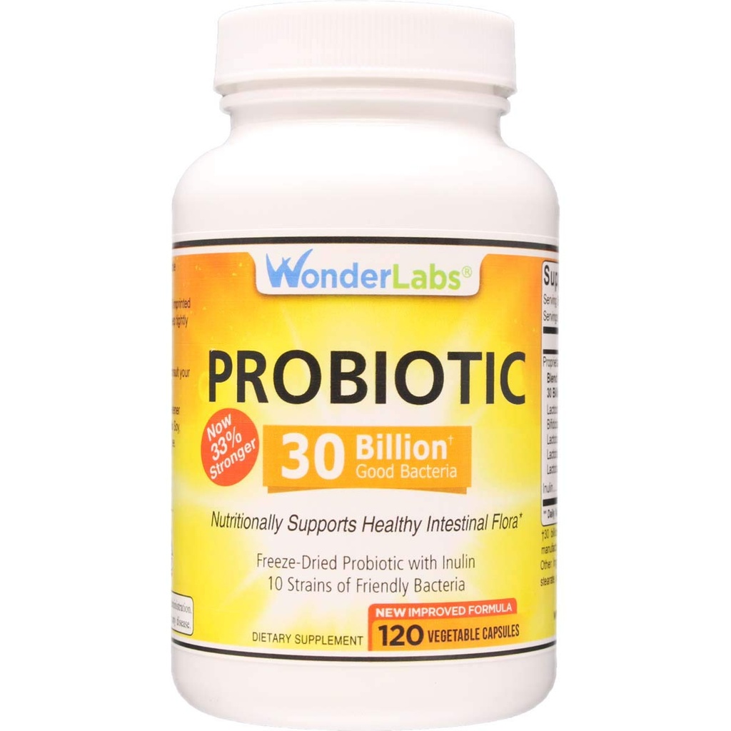 Wonder Laboratories Probiotic 30 Billion Good Bacteria (8 Lactobacillus Strains and 2 Bifidobacterium Strains), Nutritionally Support a Healthy Digestive System, 120 Capsules